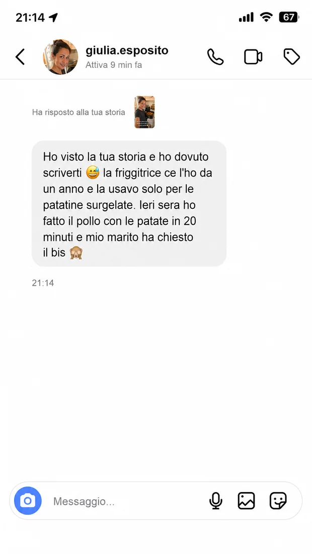 Mensaje de una clienta en Instagram