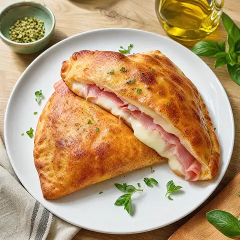 Calzone clásico con jamón y mozzarella